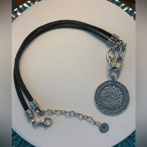Silpada Vintage Sterling & Leather Sunburst Filigree Necklace